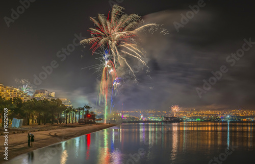 Festive fireworks in a small Mediterranean town