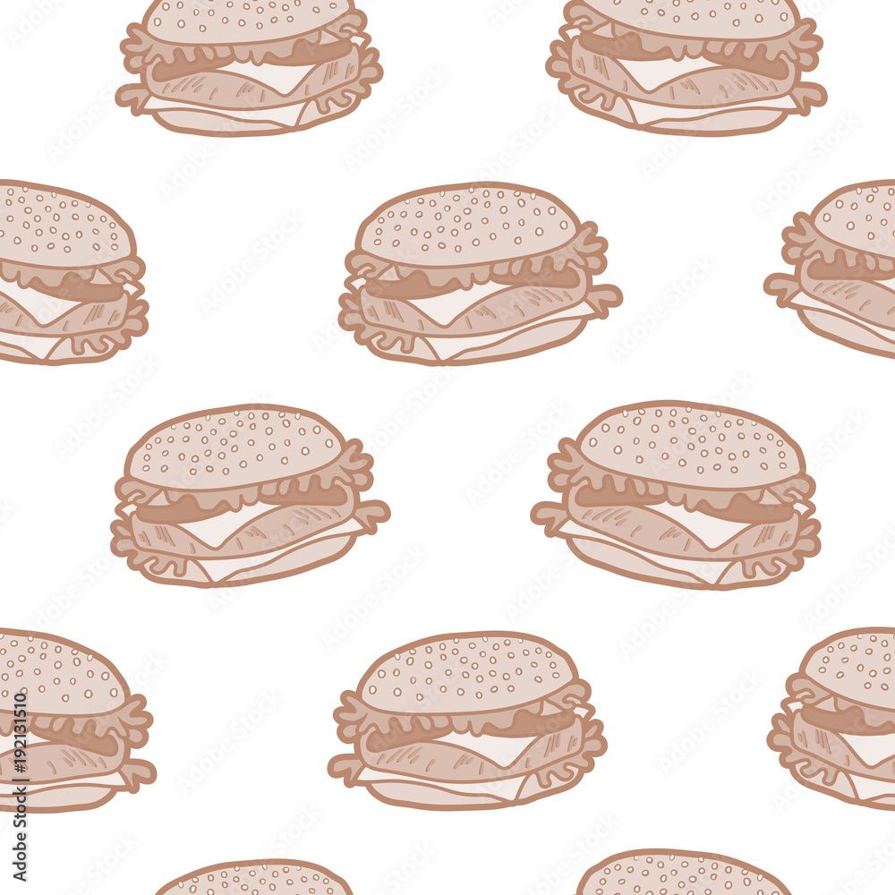 Vector seamless pattern with sepia-colored burgers. 