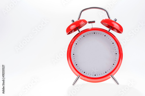 Canvastavla Old red retro alarm clock without numbers isolated on white background