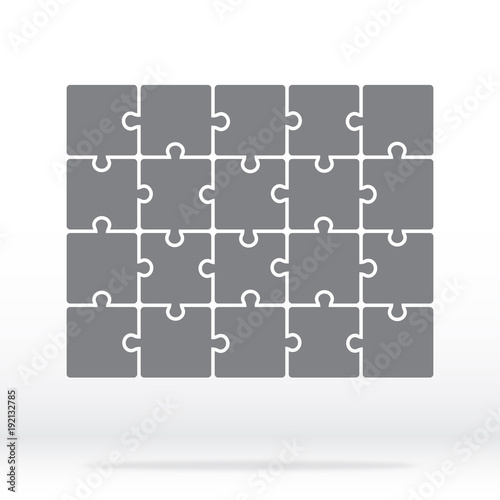 Simple icon puzzles in grey. Simple icon puzzle of the twenty elements. Stock vector. Flat design.