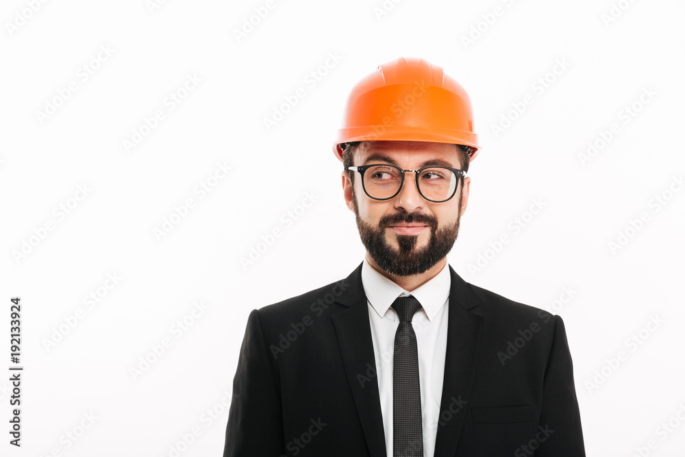 Handsome builder engineer wearing helmet Handsome builder engineer wearing helmet