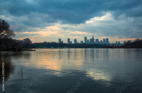Panorama of downtown Warsaw city and Vistula river  Poland