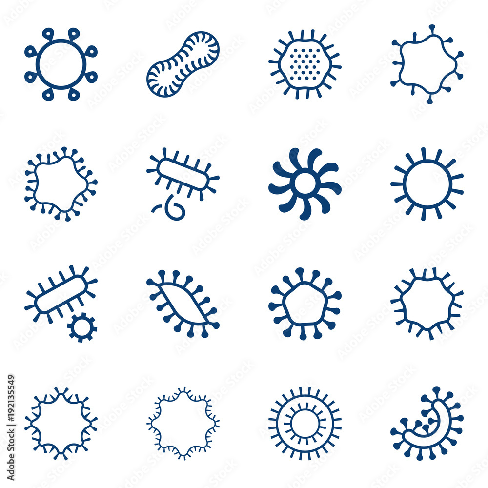 Bacteria, virus, germs icon set in thin line style. Simple Set of Bacteria Related Vector Icons for Your Design. Bacteria, virus, germs icon set in thin line style. Simple Set of Bacteria Related Vector Icons for Your Design.
