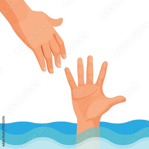 Hand of person who drowns stick out of water