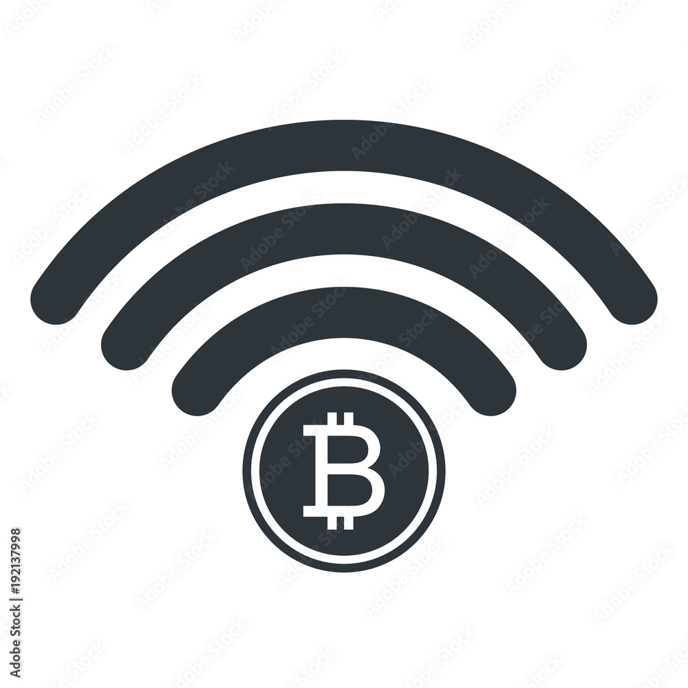 Bitcoin combine with WIFI symbol sign icon for internet money. Crypto currency symbol and coin image for using in web projects or mobile applications. Blockchain based secure cryptocurrency. Isolated 