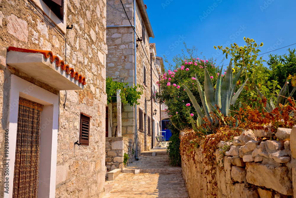Colorful mediterranean stone street of Prvic island