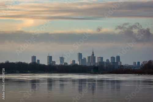 Panorama of downtown Warsaw city and Vistula river, Poland