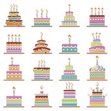collection of various colorful birthday cakes 
