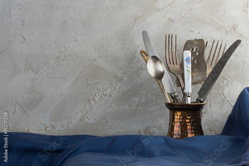 Vintage, flatware, table, Serving, Grey, Old, photo