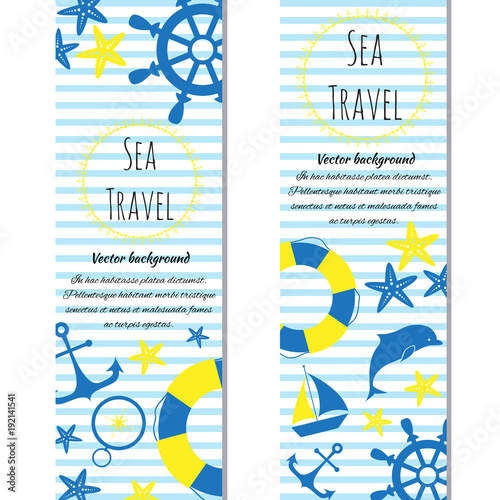 Sea journey cartoon banners. Vector illustration