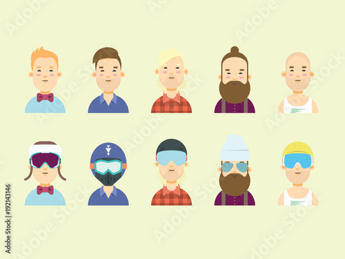 Men characters. Snowboarder and skier heads in helmet and glasses. © Nychytalyuk