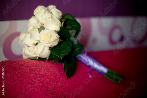 Wedding accessories. Bouquet and accessories of bride and groom. Wedding details photo