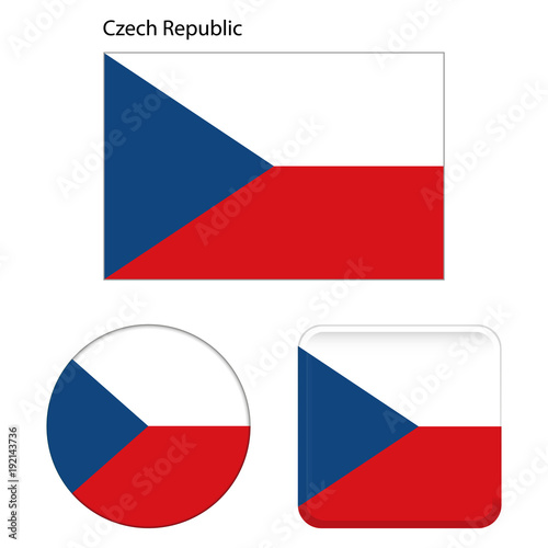 Flag of Czech Republic. Correct proportions, elements, colors. Set of icons, square, button. Vector illustration on white background.