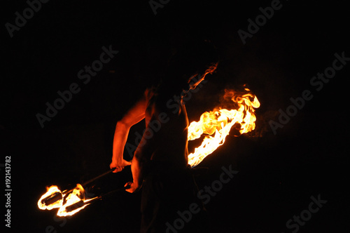 Fire show performance at night