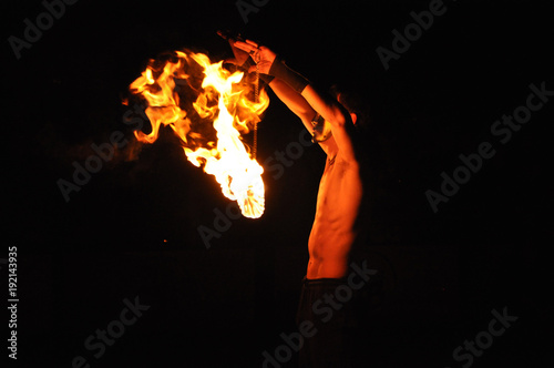 Fire show performance at night