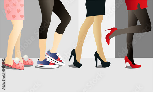 Fashion background with woman legs in shoes