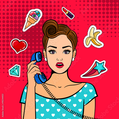 Pop art shocked girl with phone