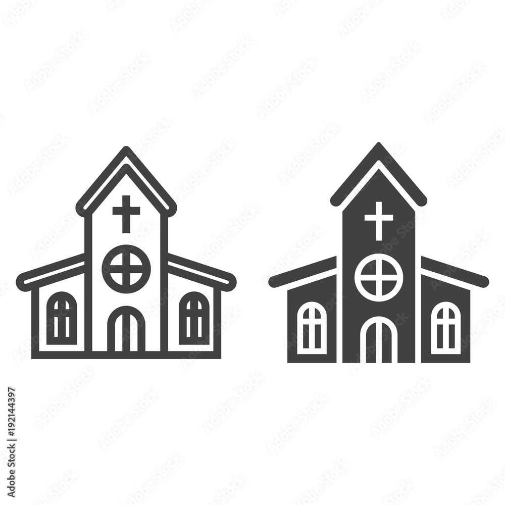 Church line and glyph icon, easter and holiday, building sign vector graphics, a linear pattern on a white background, eps 10.