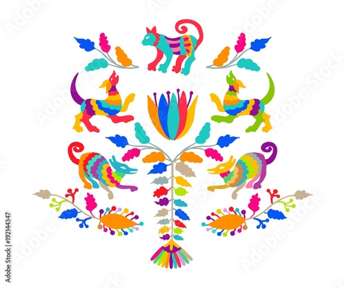 Vector folk Mexican Otomi Style embroidery Pattern