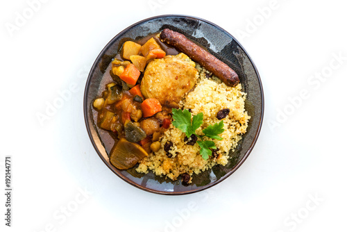traditional moroccan dish Chicken couscous salad with Sausage