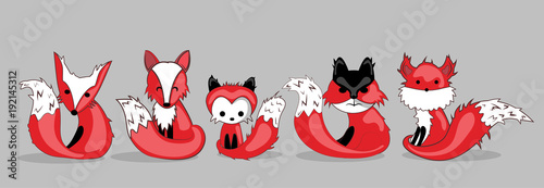 vector set of wild red animals