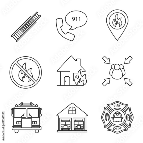 Firefighting linear icons set