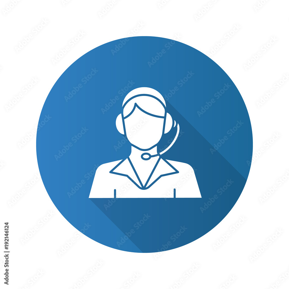 Call center operator flat design long shadow glyph icon Call center operator flat design long shadow glyph icon