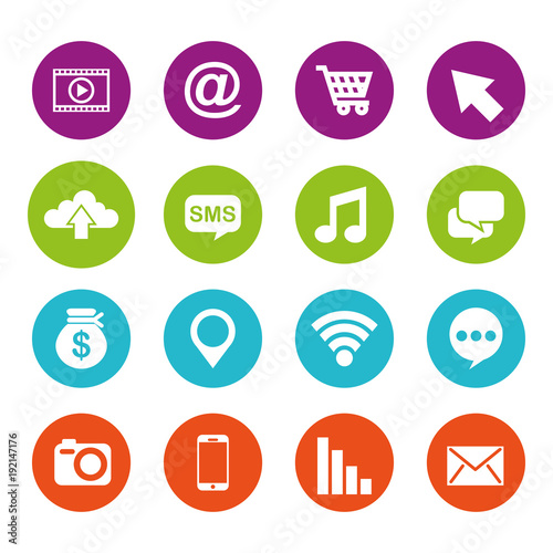social media round icons application information vector illustration