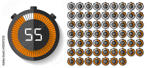 Stopwatch icons set in flat style, timers on white background. Sport clock. Vector design element for you business project
