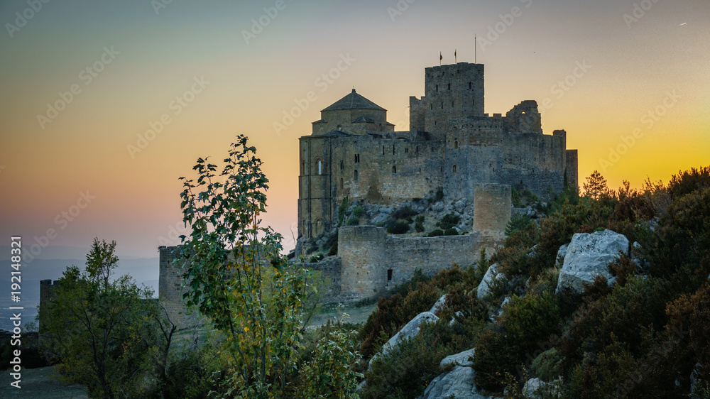 Medieval castle of Loarre at dusk with purple colors #1