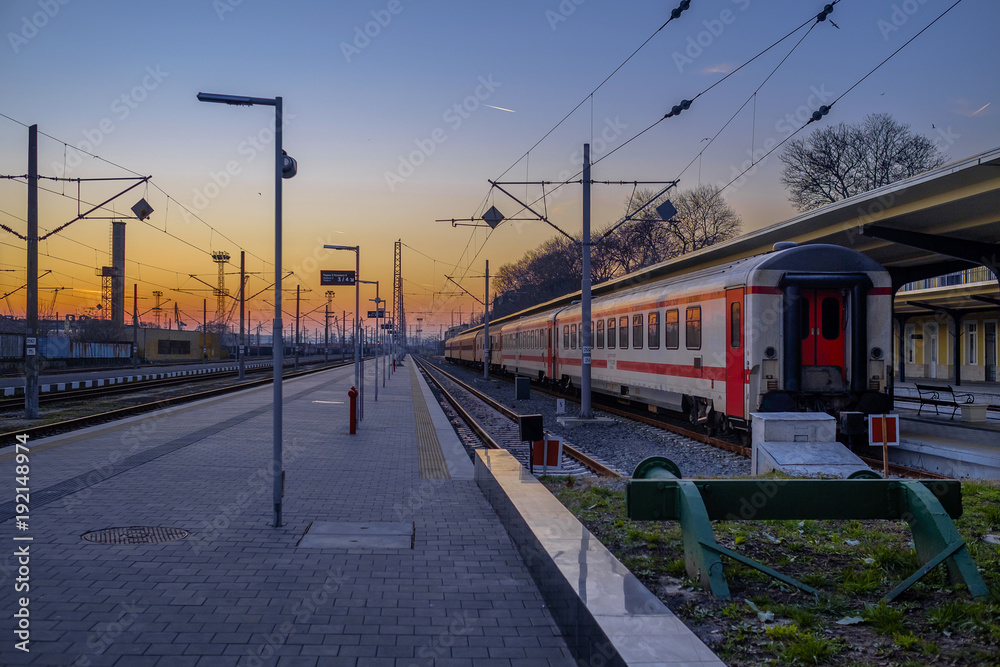 Sunset on railway station 2