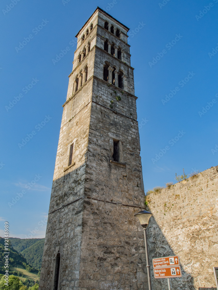 Beautiful old historical church tower in Jajce