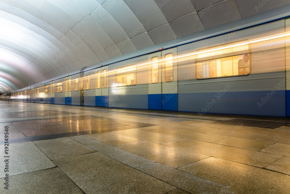 Subway metro train arriving at a station Subway metro train arriving at a station