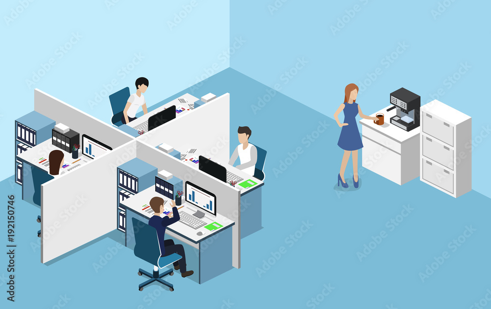 Isometric vector illustration flat 3d office interior departments concept vector. Isometric vector illustration flat 3d office interior departments concept vector.