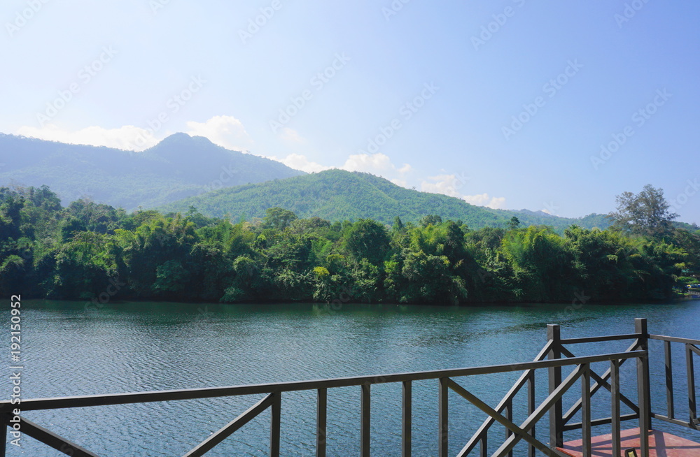 Mountain and the river landscape in kanchanaburi Thailand