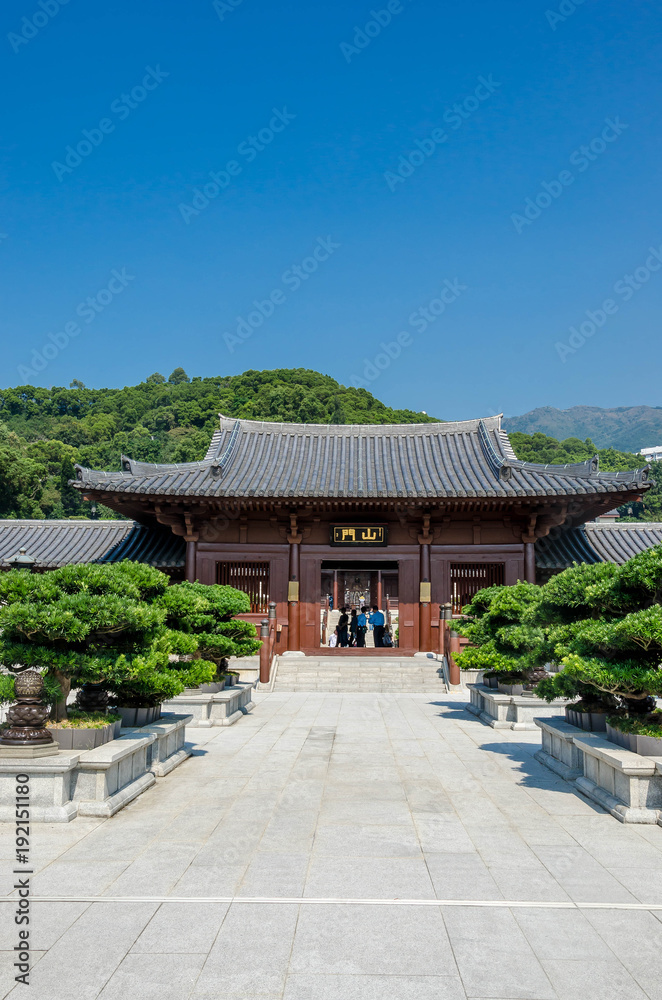 HONG KONG - NOVEMBER 15, 2016: People are viiting Chi Lin Nunnery, Tang dynasty style temple. HONG KONG - NOVEMBER 15, 2016: People are viiting Chi Lin Nunnery, Tang dynasty style temple.
