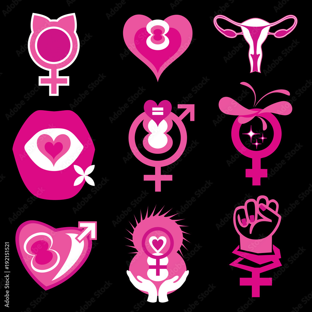 An abstract set of feminist icons for International Women's Day An abstract set of feminist icons for International Women's Day