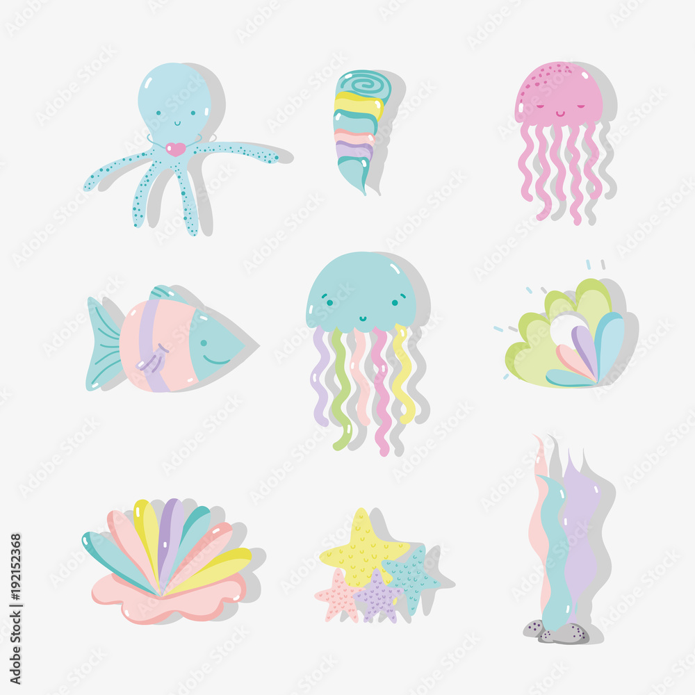 Fototapeta premium Sea animal hand drawing cartoons