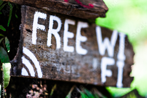 Wooden signboard which announces about free wi-fi, Kathmandu, Nepal