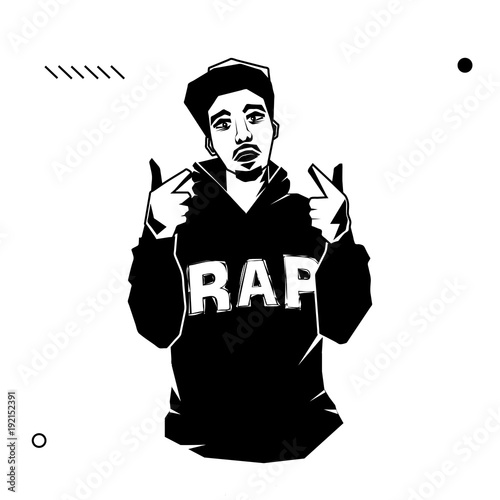 young male rapper with pointing hands