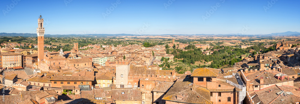 Panorama of Siena, aerial view with the Torre del Mangia, Tuscany, Italy