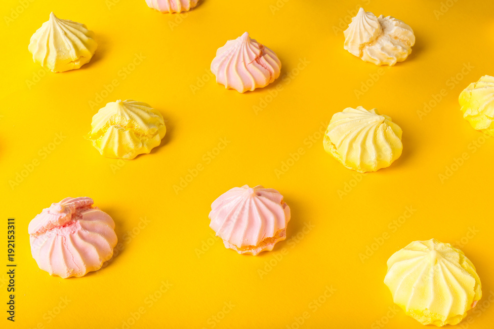 dessert meringue on yellow dessert meringue on yellow
