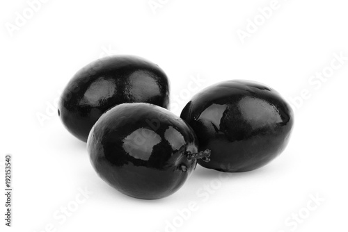 Foto Black olives set isolated. Clipping Path