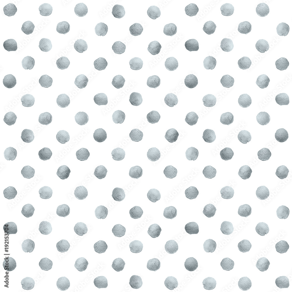 Silver glitter paint brush circle stains or dot pattern of stract dab smear smudge texture on white background. Glittering silver paint ink splash stain for luxury design template