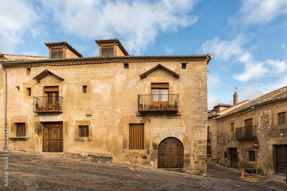 Typical street in the historical town of Pedraza. Segovia. Spain.