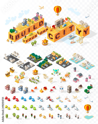 Build Your Own City . Set of Isolated Minimal City Vector Elements on transparent Background