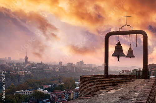bells and beautiful view of Tbilisi from Narikala fortress, Georgia