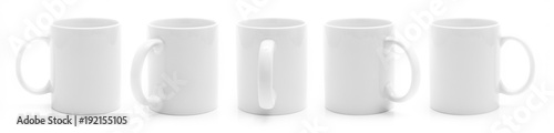 Set of different views of white cup isiolated on a white background photo