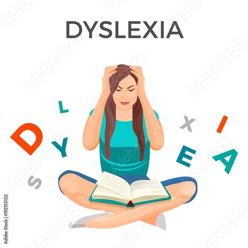 Dyslexia mental disorder conceptual vector illustration with woman