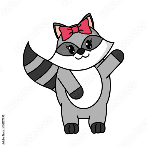 adorable female raccoon animal with ribbon bow